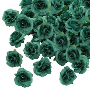 Kunstbloemkoppen, 50 stuks, kunstbloemen, rozen, voor bruiloft, feest, decoratie, doe-het-zelf (diameter 4 cm, groen)