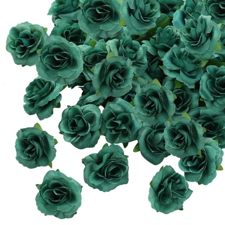 Kunstbloemkoppen, 50 stuks, kunstbloemen, rozen, voor bruiloft, feest, decoratie, doe-het-zelf (diameter 4 cm, groen)