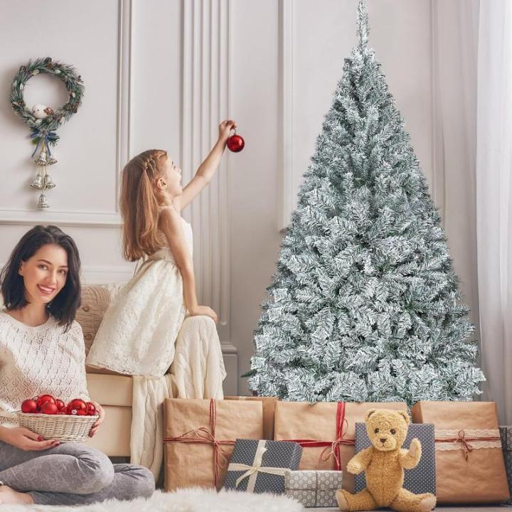 Kunstkerstboom, 150 cm, pvc, automatische kunstkerstboom met standaard, kunstkerstdecoratie, met flocking, sneeuw