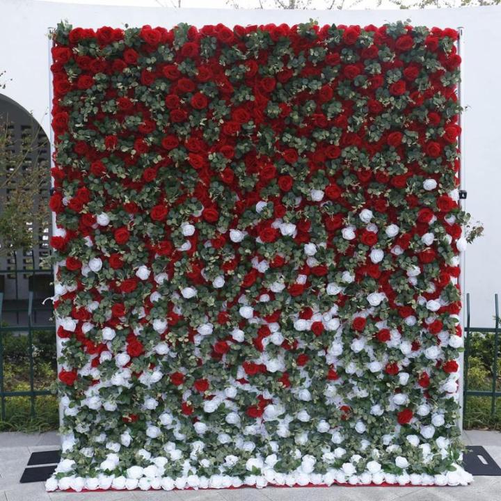Roter Und Weißer Farbverlauf Stoffhintergrund 5D Hochzeitsblumenwand, Künstliche Rosenwand Hintergrundwand Für Fotohintergrund Home Party Hochzeitskulisse(1.2 * 2.4m/3.9 * 7.8ft