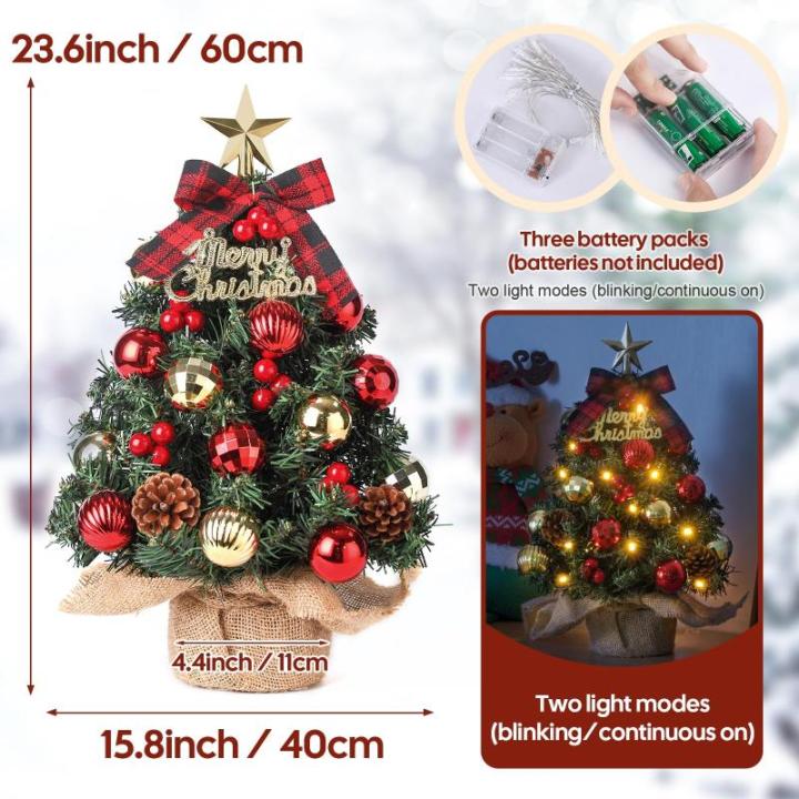 Mini kerstboom kleine kerstboom met verlichting LED tafel kerstboom klein kunstmatig versierd voor Kerstmis decoratie 60 cm
