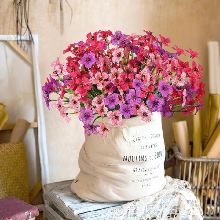 9 stuks voor buiten, 3 kleuren, UV-bestendige , weerbestendig, boeket, bloemboeket, bloemenarrangement voor tuin, balkon, raam, huis, feestdecoratie