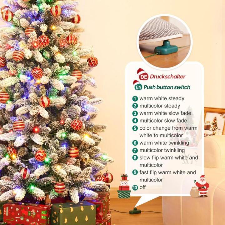 Kerstboom Slim, met led-lampjes en sneeuwvlokken, metalen standaard, kunstkerstboom, voor kerstdecoratie (180 cm met kleurrijke leds)