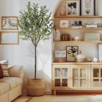 Olijfboom, , 180 cm, grote zoals een echte kunstolijfboom, kunstboom met pot, voor interieur, voor slaapkamer, kantoor, tuin, bruiloft, feestdecoratie (1 stuks)