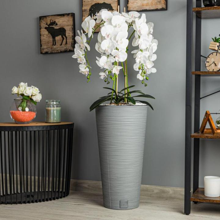 Künstliche Orchidee Kaskaden Blumenstrauß Weiß im Topf Beton H 110 cm Heimbüro Dekoration, Kunstpflanze Orchidee, Kunstblume, Künstliche Orchidee im Topf