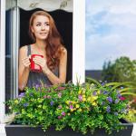 12 bundels voor buiten, kunststruiken, decoratie, UV-bestendig, balkonplanten, struiken, plastic bloemenboeket voor het ophangen van plantenbakken, veranda, vaas, tuin