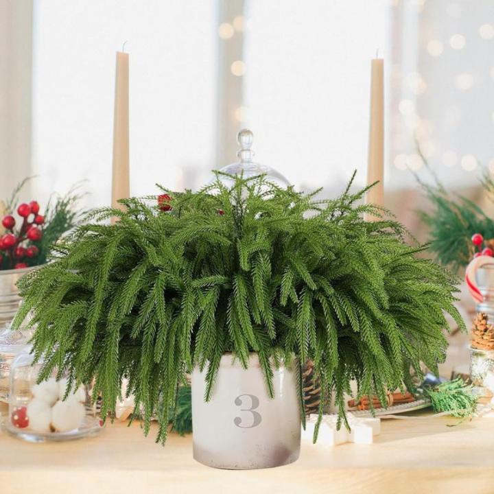 Norfolk Pine Kunstdennentakken, decoratie, Kerstmis, 45 cm, realistische kersttakken, Norfolk Xmas takken, doe-het-zelf, echt gevoel, groen, voor Kerstmis, binnen, 5 stuks