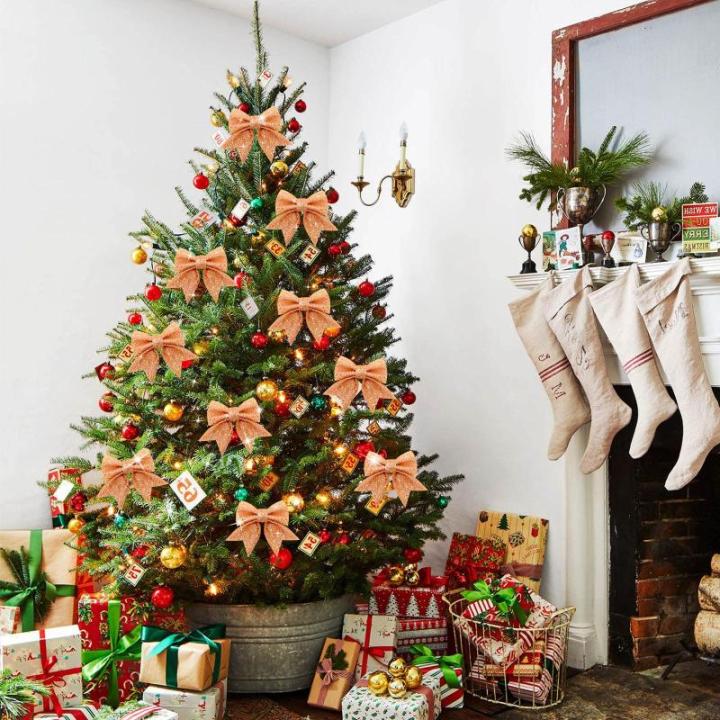 10 stuks roségouden strikken, kerststrikken, glitter-kerstboomstrikken, kerstboomversiering voor familiefeesten, feestdecoratie voor Kerstmis, vakantie, bruiloft, feesten