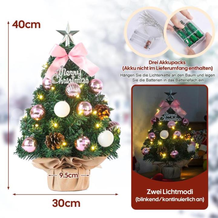 Mini-kerstboom kleine kerstboom met verlichting, led-tafelkerstboom, klein, kunstmatig versierd, voor kerstdecoratie, 40 cm