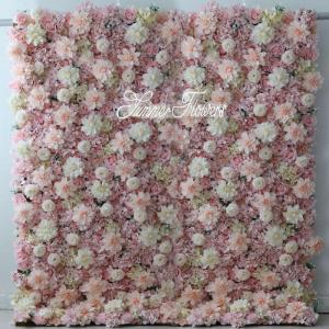 Wandpaneele Mit Rosa Rosen, Kunstblumen, Kunstseide, Hortensienlilie, Schleierkraut, Blumenpaneel, Hochzeitsfeier, Süßigkeitenwand, Schaufenster, Festlicher Blumenhintergrund(3x3