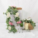 Künstliche Eukalyptus-Blumengirlande mit weiß-rosa Rosen, künstliche Pflanzen, Seide, Blumen, grüne Girlande, Kunstschleierkraut, Efeu-Ranken für Hochzeitsdekoration, Zuhause,