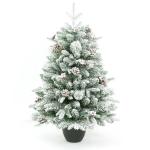 Tafelkerstboom, kleine kerstboom, 6 dennenappels, 6 bessen, 155 takjes (kunstijskralen en dunne kunstsneeuw), pluizig en realistisch, vakantiesfeer, 7,5 m