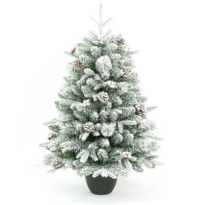 Tafelkerstboom, kleine kerstboom, 6 dennenappels, 6 bessen, 155 takjes (kunstijskralen en dunne kunstsneeuw), pluizig en realistisch, vakantiesfeer, 7,5 m