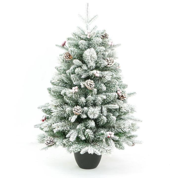 Tafelkerstboom, kleine kerstboom, 6 dennenappels, 6 bessen, 155 takjes (kunstijskralen en dunne kunstsneeuw), pluizig en realistisch, vakantiesfeer, 7,5 m