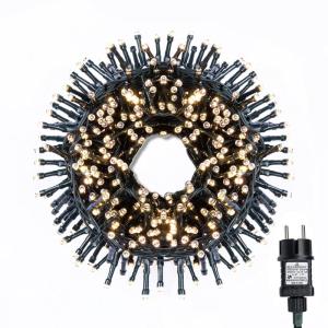 Led-clusterlichtsnoer, werkt op stroom, decoratie voor en buiten, tuin, kerstboom, bruiloft (500 leds, warm wit continu licht)