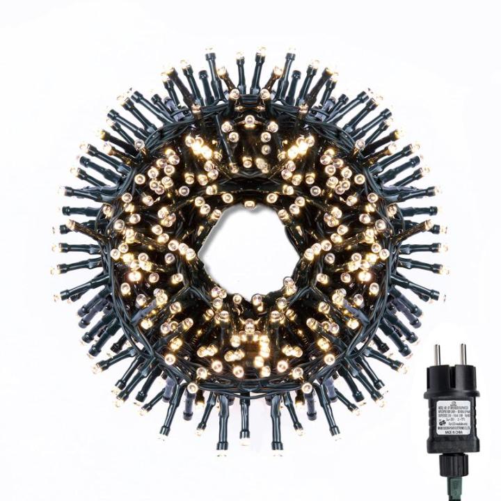 Led-clusterlichtsnoer, werkt op stroom, decoratie voor en buiten, tuin, kerstboom, bruiloft (500 leds, warm wit continu licht)