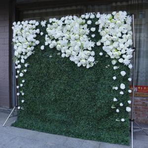 Weiße 3D-Simulation Rose Green Grass Bottom Cloth Flower Wall ， Hochzeitsdekoration Für Fotohintergrund Home Party Wedding Backdrop(1.2 * 2.4m/3.9 * 7.8ft)