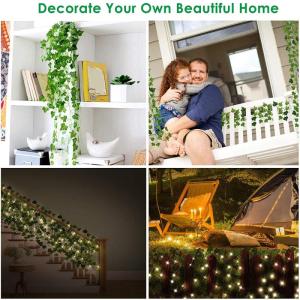 Kunstmatige klimopslinger, 12 stuks, met 90 ledlampen, klimopslinger, lichtsnoer, balkonplanten, decoratie voor bruiloft, tuin, wanddecoratie, kerstfeestdecoratie