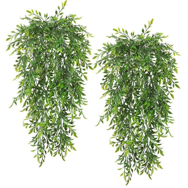 Set van 4 kunstmatige hangende planten nep groene klimop bladeren decoratie voor buiten en binnen, bamboe gebladerte hangende planten faux wijnstok groen woondecoratie voor woonkam