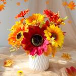 Kunstzonnebloemen, decoratie, kunstbloemen, 8, oranje, 40 cm