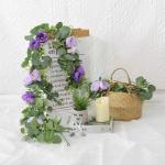 Künstliche Eukalyptus-Blumengirlande mit violetten Rosen, Seidenblumen, Grün, Girlande, Kunstschleierkraut, Efeu-Ranken für Hochzeit, Zuhause, Weihnachten, Party, Tischläufer, 