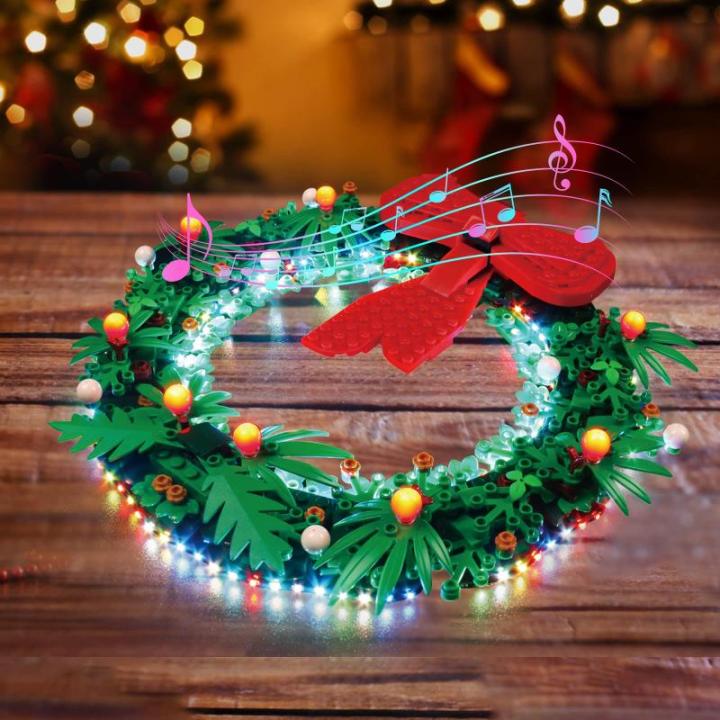 Ledverlichtingsset voor Lego kerstkrans, geluidsversie (speelmuziek) decoratieverlichtingsset voor Lego 40426 2-in-1 adventskrans, creatieve speelgoedverlichting, alleen lichtset, 