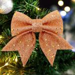 10 stuks roségouden strikken, kerststrikken, glitter-kerstboomstrikken, kerstboomversiering voor familiefeesten, feestdecoratie voor Kerstmis, vakantie, bruiloft, feesten