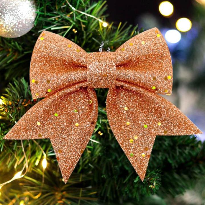 10 stuks roségouden strikken, kerststrikken, glitter-kerstboomstrikken, kerstboomversiering voor familiefeesten, feestdecoratie voor Kerstmis, vakantie, bruiloft, feesten