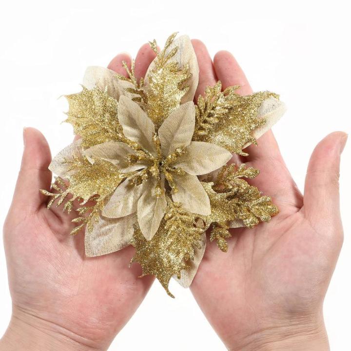 12 kerststerren kerstdecoraties kerstboom bloemen decoraties met clips en stelen kunstmatige kerststerren voor kerstkrans feestdecoraties