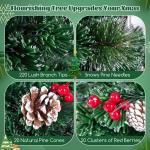 Künstlicher Weihnachtsbaum aus PVC, Weihnachtsbaum mit 8 Beleuchtungsmodi, LED-Lichtern, Zweigspitzen, Kiefernnadeln, Tannenzapfen, roten Beeren und Lampen (45 x 180 cm (Durchmess