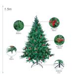 5FT kunstmatige kerstboom, premium scharnierende spar kerstboom, eenvoudige montage met metalen standaard, kerstversiering voor binnen en buiten, met PVC+PE+dennenappel+rood fruit
