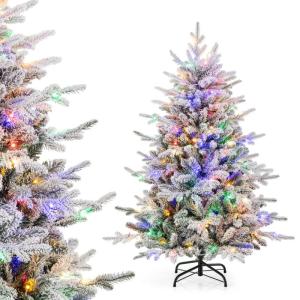 Kunstkerstboom, 135 cm, dennenboom met 160 ledlampen en sneeuw, 8 transformatiemodi, kerstboom met dichte takken
