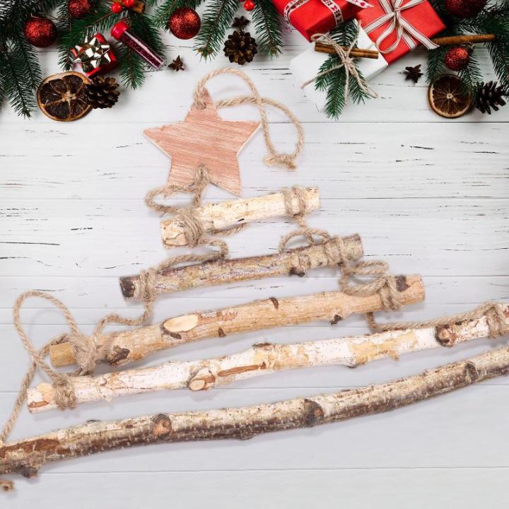 Houten ladder, dennenboom, wanddecoratie, hout, kerstboom, kerstdecoratie, wanddecoratie, hangdecoratie, om te decoreren, gebreide ladder, siersieraden om op te hangen, 40 x 70 cm 