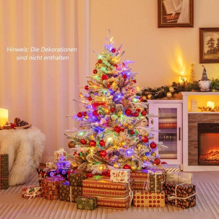 Kunstkerstboom, 135 cm, dennenboom met 160 ledlampen en sneeuw, 8 transformatiemodi, kerstboom met dichte takken