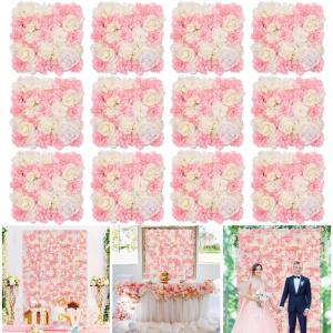 Künstlicher Hintergrund mit rosa Blumen: weiße Blumen, 3D-Seidenrose, dekorativ, 1,5 x 1,1 m, Kunstblumen-Wandhintergrund, Hochzeitsdekoration