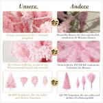 180 cm kerstboom bevlokt roze met volle flocked decoratie met sneeuwvlokken, 808 punten dennenbladeren van pvc en stabiele basis, kerstboom voor kerstdecoraties