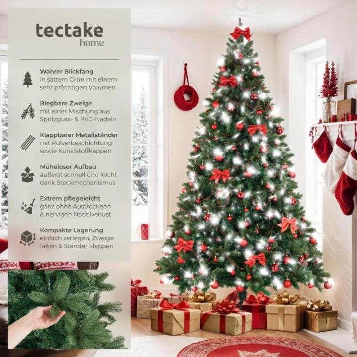 Kunstkerstboom, natuurgetrouwe spuitgiet- en pvc-naalden, flexibele kunstdennentakken, kunstkerstboom met metalen standaard, kerstdecoratie, 230 cm