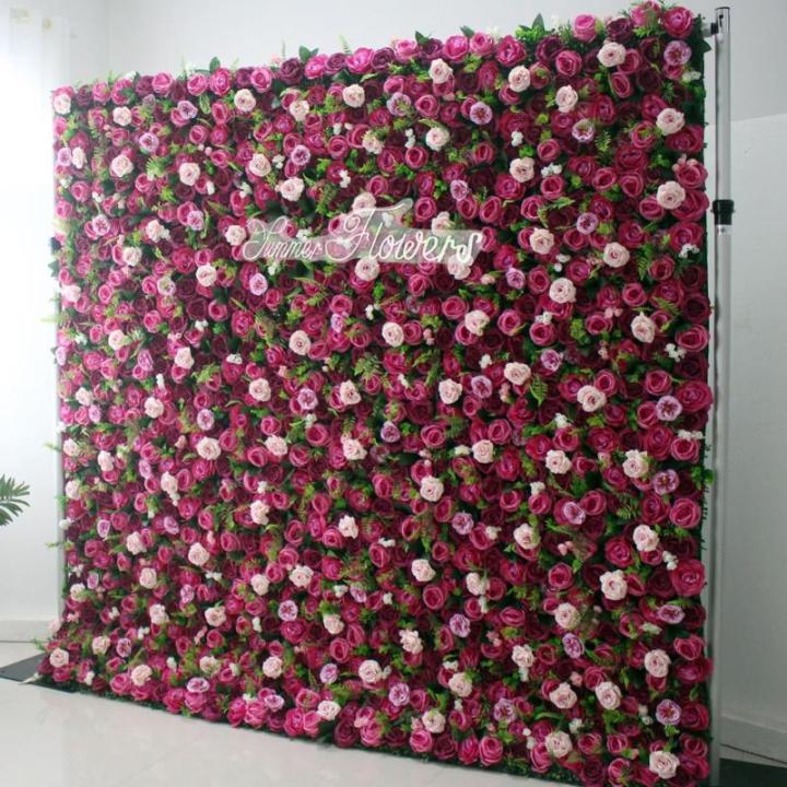 Lila Rosenblüten-Wand, Grünes Blatt, Blumenarrangement, Blumen-Wandpaneel-Set, Künstliche Wandblumen-Hintergrund, 3D-Seiden-Hortensien-Rosen-Blumenpaneel Für Fotohintergrund, Z