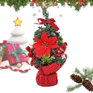 Tisch-Weihnachtsbaum,Weihnachtsbaum klein,8,27 Zoll Tisch-Weihnachtsbaum mit Schleifenkugeln und Beeren - Schleifen-Baumspitze, farbenfrohes, ästhetisches Kiefernbaum-Dekor für d