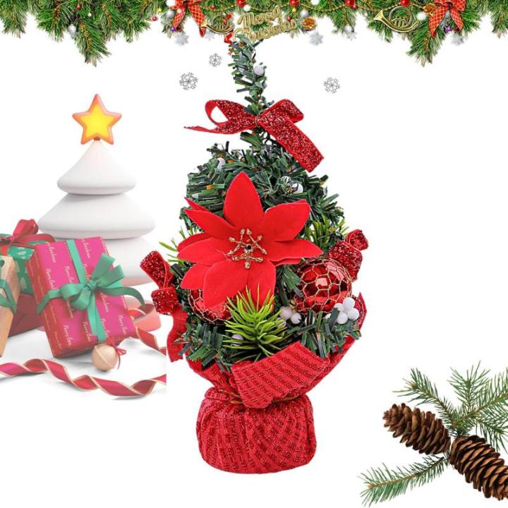 Tisch-Weihnachtsbaum,Weihnachtsbaum klein,8,27 Zoll Tisch-Weihnachtsbaum mit Schleifenkugeln und Beeren - Schleifen-Baumspitze, farbenfrohes, ästhetisches Kiefernbaum-Dekor für d