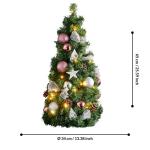 Kunstkerstboom 65 cm voor binnen, decoratieve dennenboom met ledverlichting en kerstballen in roze en zilver, met timer, warmwit, op batterijen werkende kunstboom