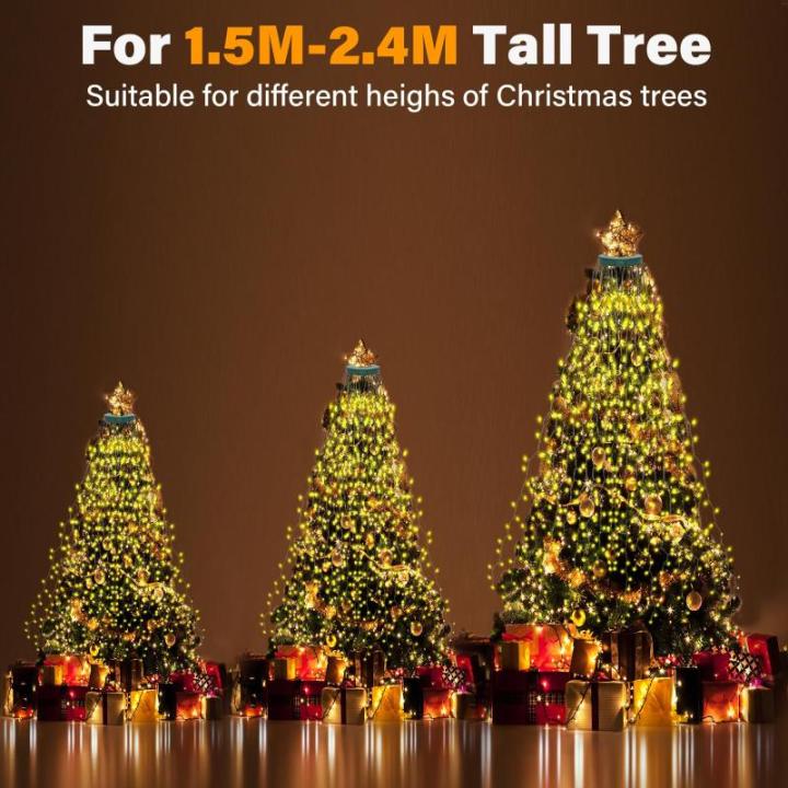 Lichtsnoer voor kerstboom, 16 strengen, 2 m, 400 leds, kerstboomverlichting met ring, lichtketting, IP44 waterdicht, timer, 8 modi, kerstboomverlichting voor kerstdecoratie buiten 