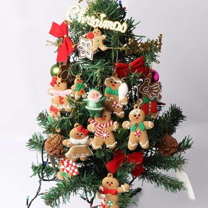 Kerstboomdecoraties, peperkoek, 12 stuks, traditionele peperkoekmannetjes, kleifiguren, kerstboomornamenten, met koordje