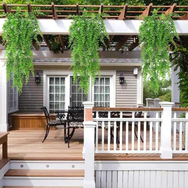 2 STKS Kunstmatige Hangplanten Varen, Plastic Groene Nep Muur Hangende Varens Planten, Kunstgroen Plant Groen Wijnstokken voor Tuin Bruiloft Decoratie