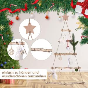Houten ladder, dennenboom, wanddecoratie, hout, kerstboom, kerstdecoratie, wanddecoratie, hangdecoratie, om te decoreren, gebreide ladder, siersieraden om op te hangen, 40 x 70 cm 