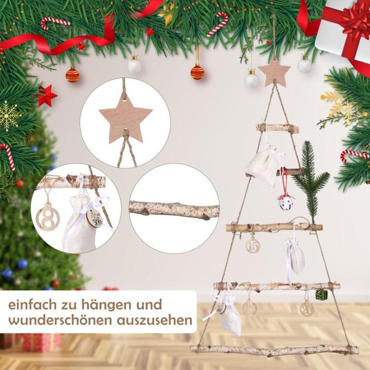 Houten ladder, dennenboom, wanddecoratie, hout, kerstboom, kerstdecoratie, wanddecoratie, hangdecoratie, om te decoreren, gebreide ladder, siersieraden om op te hangen, 40 x 70 cm 