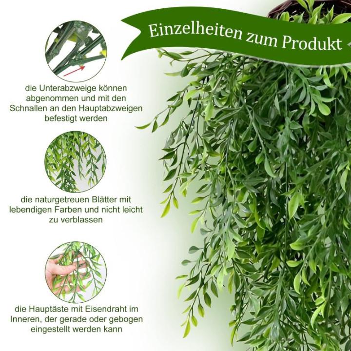 2 stuks , hangende hangplanten, kunstmatige hangplant, kunstmatige klimopslinger voor slaapkamer, keuken, woonkamer, badkamer, balkon, kantoor, vensterbank (groene bamboebladeren)