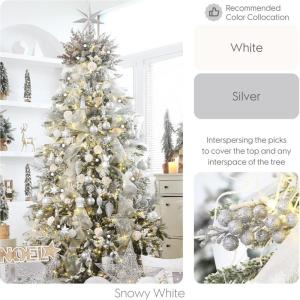 24er-Pack Kunstglitter Stechpalmenbeerenzweige, dekorative Obststäbe, glänzende Stiele, Picks, Zweige für Weihnachtsbaum, kleine Vase, Feiertage, Hochzeit, Party, 11 Zoll.Silber