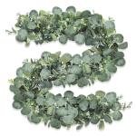 2 stuks eucalyptus slinger, kunstslinger, plant 1,8 m, hangende groene bladeren, decoratie met witte bloemen, zilveren dollar, eucalyptusranken, voor achtergrond, bruiloft, boog, g