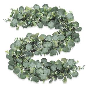2 stuks eucalyptus slinger, kunstslinger, plant 1,8 m, hangende groene bladeren, decoratie met witte bloemen, zilveren dollar, eucalyptusranken, voor achtergrond, bruiloft, boog, g